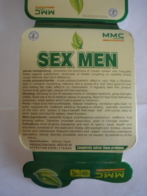 SEX MEN  HERBAL CAPSULES  FORMULA:aphrodisiaque 100% Vegetal,Homme, Special ERECTION/CONTROLE MOMENT